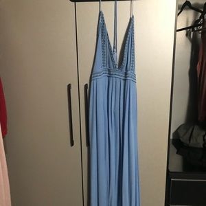 Blue Embroidered halter maxi dress. Fashion Nova